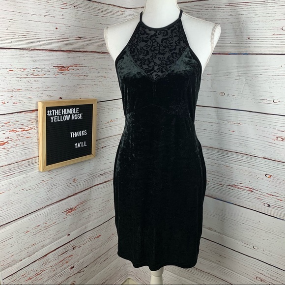 NWT Free People Black Velvet High Neck Mini Dress Size M - Picture 1 of 6